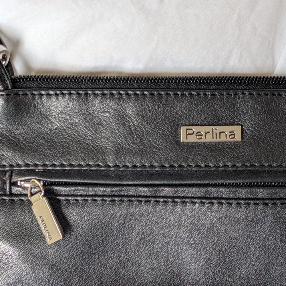 Perlina Black Leather Small Shoulder Bag